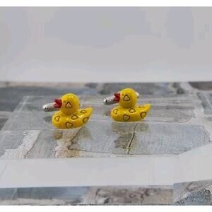 Mens Rubber Ducky Heart Embossed Polished Rhodium Plated Brass Cufflinks